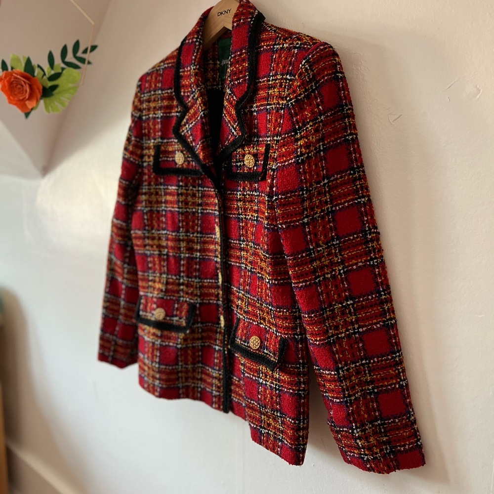 EUC VTG 90s Louden red plaid jacket sz 6 gold buttons